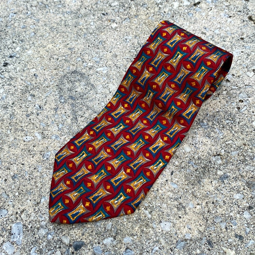 VINTAGE Liberty Of London Geometric Multicolored Mens Tie 100% Silk Made In USA